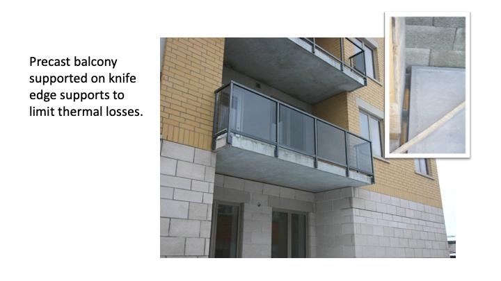 Precast balcony supported on knife