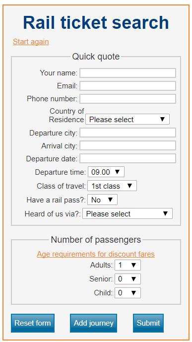 Fill in the Quick Quote form TIP: You can add multiple journeys 3. Click Submit 4.