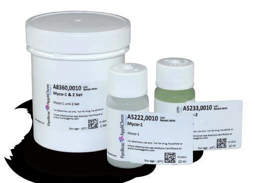 concentrated antibiotic solutions -20 C A8360,0010 b 1 Set (2 x 10 ml) Myco-3 Eliminates the most common mycoplasma