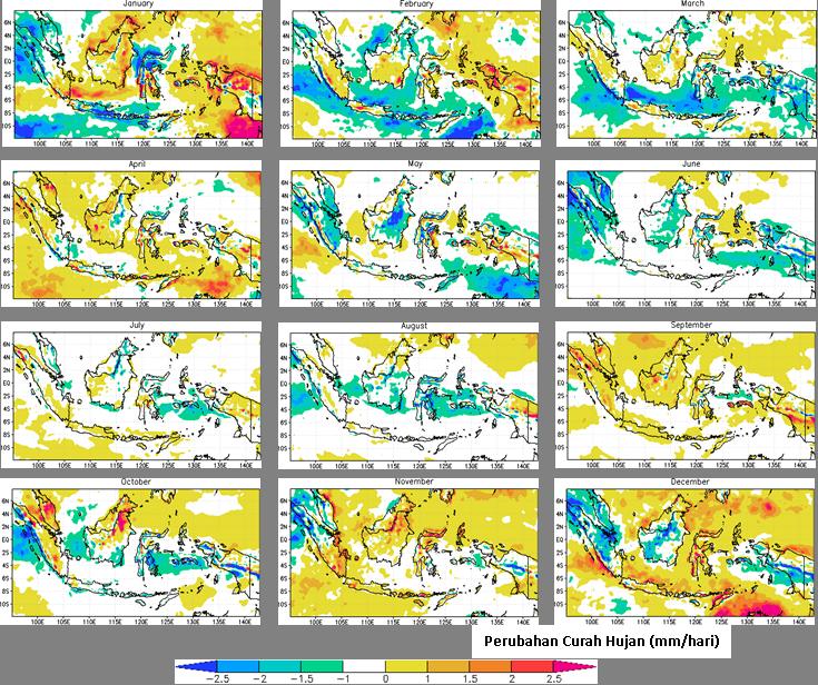 5* Period 2020-2035) Rainfall decrease up to 2 mm/day January: Sumatera, Jawa, Bali, Nusa Tenggara, Sulawesi dan Papua May July: from