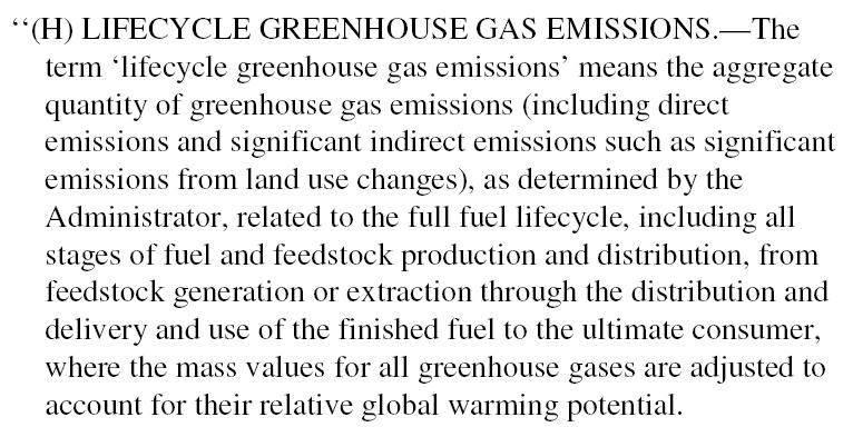 2007 EISA definition: Life Cycle GHG Emissions