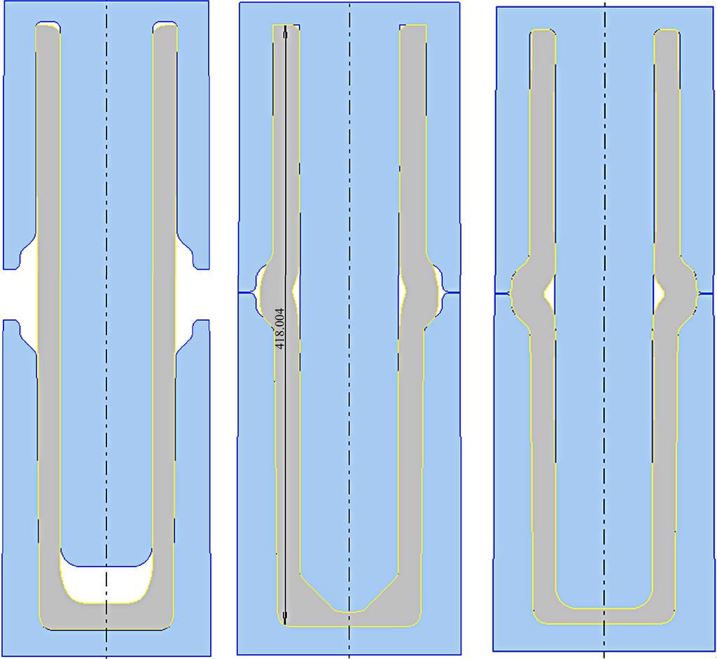 222 Minimization of Stock Weight during Close-Die Forging of a Spindle (c) Figure 6. Upsetting of the cylinder and formation of flange: Before; (b, c) After compression.