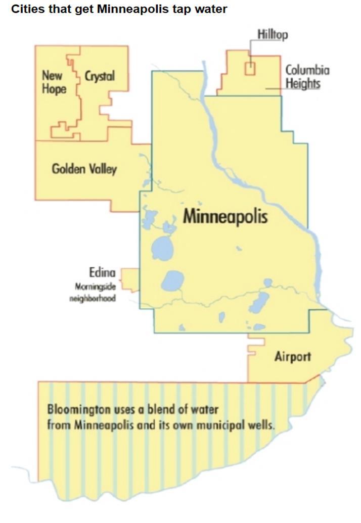 Distribution Area 1,000 miles of water mains bring water to 400,000+ customers in the Minneapolis Metro area, including: New