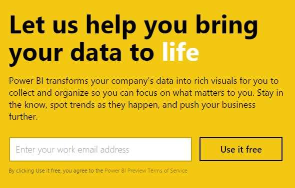 Signing up for Power BI Sign up can be achieved for free, and within seconds Power BI works only with an organizational