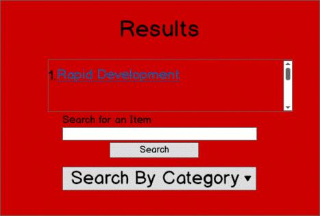 This is the Results page for when a particular item is searched for.