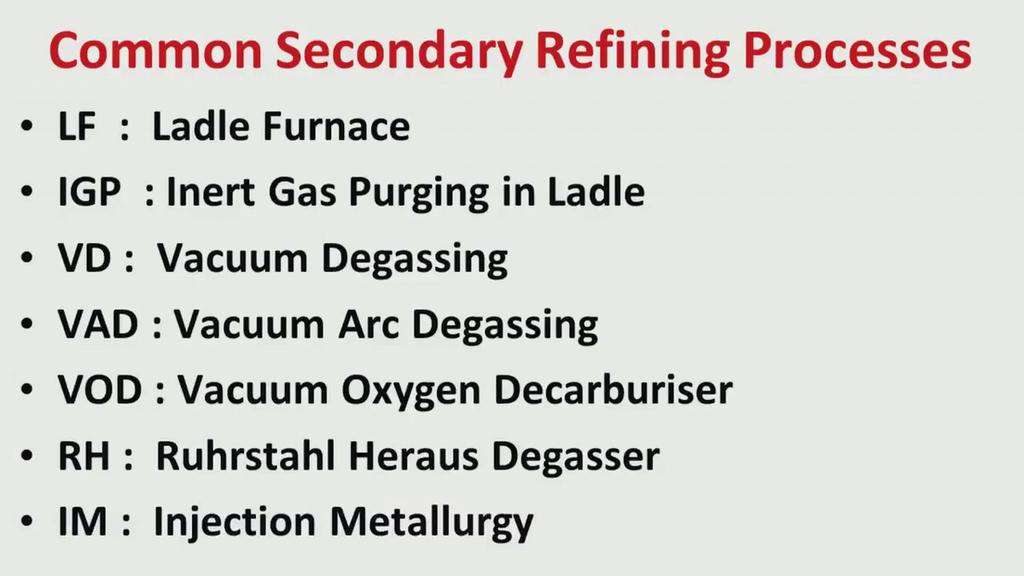 (Refer Slide Time: 16:54) Now, let me just go through what are the very common secondary refining processes which are used in modern steelmaking practices.