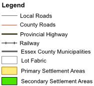 Settlement Areas (Village of Cottam, Hamlet of Ruthven, Lakeshore Residential Areas, and areas of Industrial