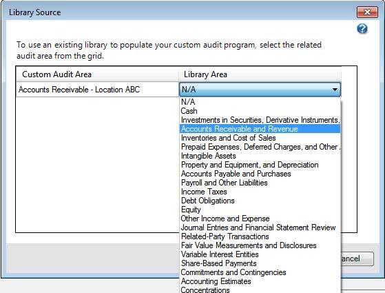 Choose N/A for a blank program, or an audit area to add the program steps for an area.