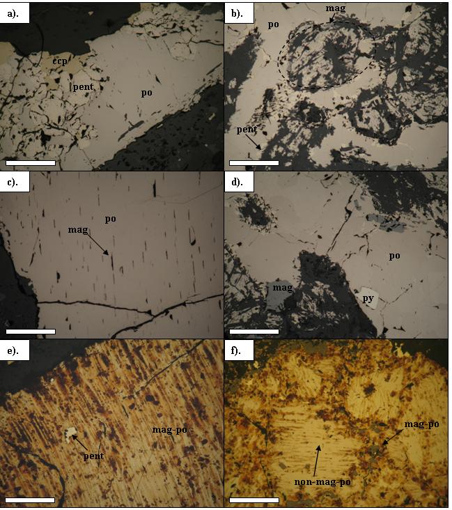 Chapter 4: Pyrrhotite Mineralogy Figure 4.4: Photomicrographs of the Nkomati Main Mineralised Zone (MMZ) pyrrhotite shown in RPL.