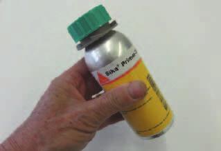 Pigmented primer like Sika Primer-206 G+P or Sika Primer-209 D have to be shaken until the metal ball in the can be heard. Shake for another minute until the primer is completely homogen.