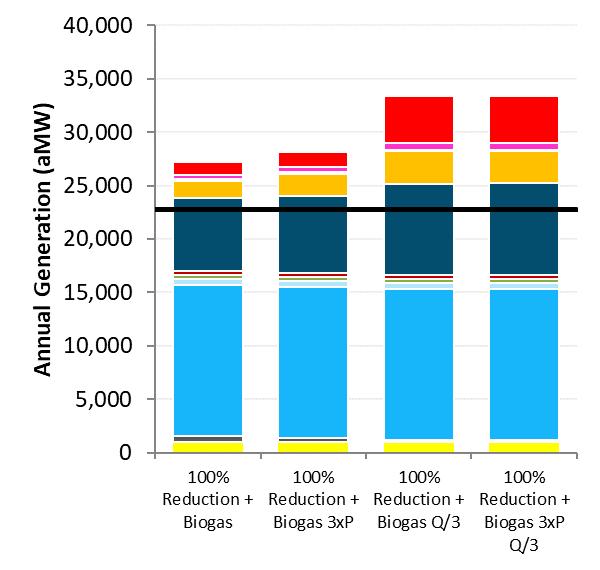 2050 Portfolio Summary - PGP 100% Reduction + Biogas Sensitivities Summary 24 GW of new renewable capacity added by 2050 and in the 100% + Biogas 3xP sensitivity 44 GW of new renewable capacity added