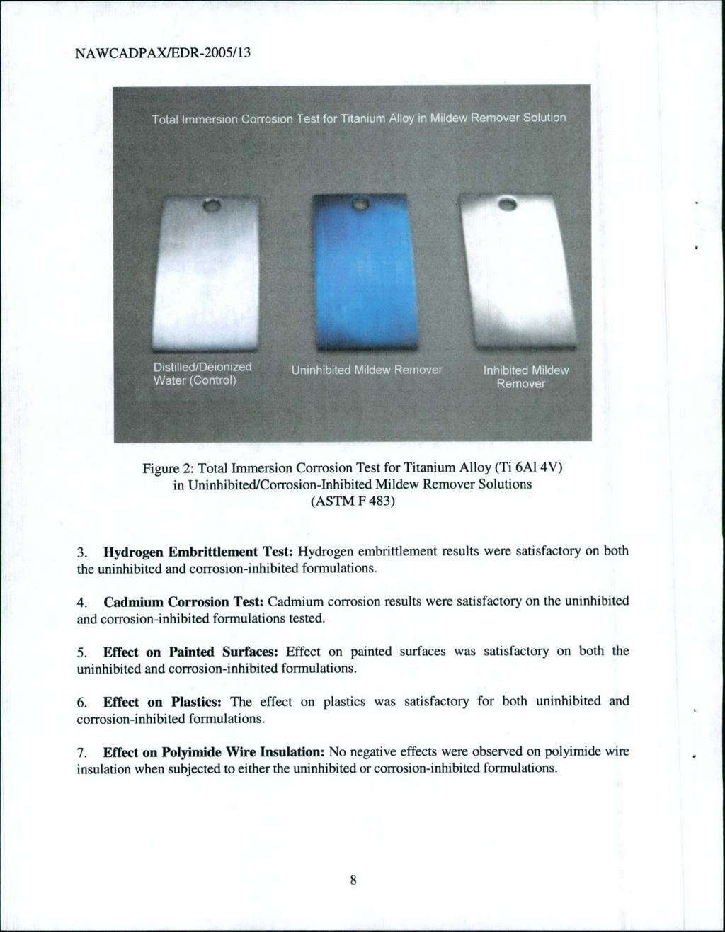 Figure 2: Total Immersion Corrosion Test for Titanium Alloy (Ti 6AI 4V) in Uninhibited/Corrosion-Inhibited Mildew Remover Solutions (ASTM F 483) 3.