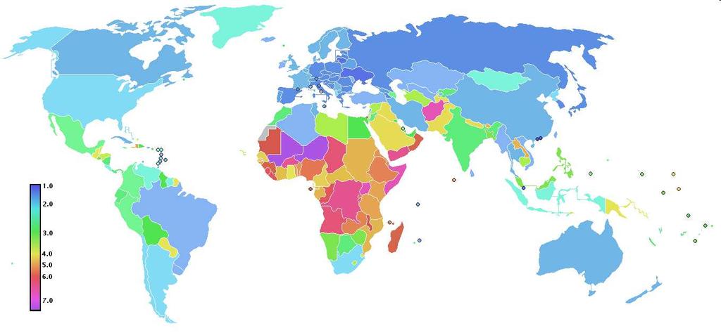 Fertility rate (average number of children