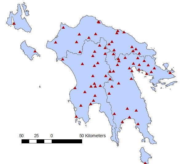 Figure 1. Study area, location of meteorological stations and operational units that are used The analysis of the rainfall data was performed for 4 spatial scales: a.