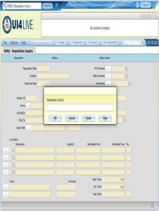 Requisition Inquiry (RINQ) Screen This screen is used to check the status of your requisition.