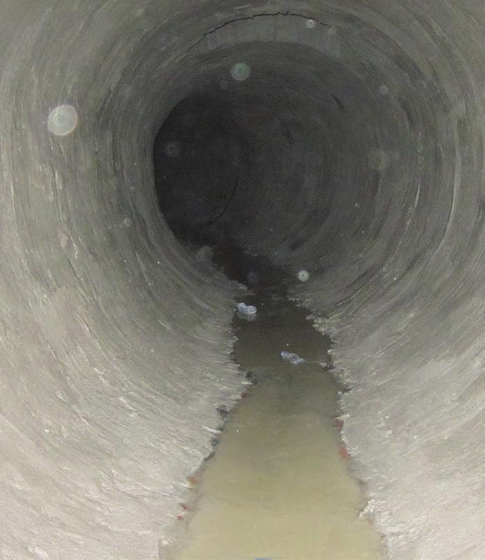 The failure mode of flexible liners is often buckling, while rigid liners like reinforced concrete pipes (RCPs) would fail by longitudinal cracking.
