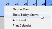 Show Today's Items You can produce a detailed summary that you can print by using the right-click menu option to 'Show Today's Items' in any calendar view.