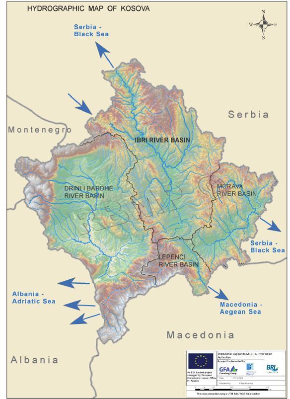 I.2. IBËR TRANSBOUNDARY WATERS AND DANUBE RIVER BASIN 1) IBËR RIVER BASIN INSIDE THE DANUBE RIVER BASIN Map 4: River basins and relief in Kosovo The Ibër River flows into the Danube through the