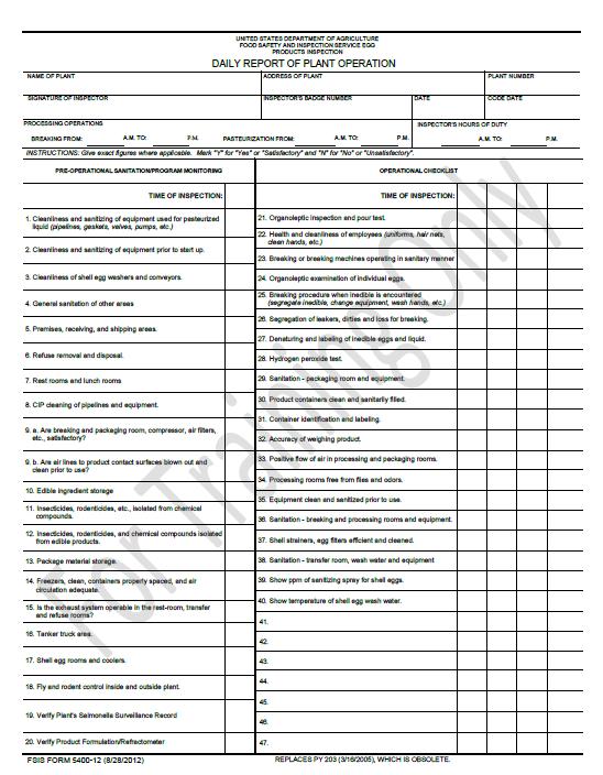 Attachment 1 FSIS Forms Copy of FSIS Form 5400-12