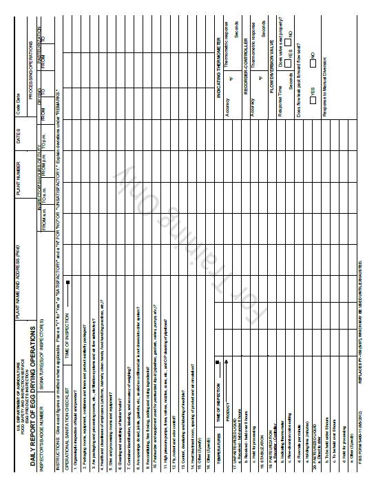 Copy of FSIS Form 5400-11 Daily Report of