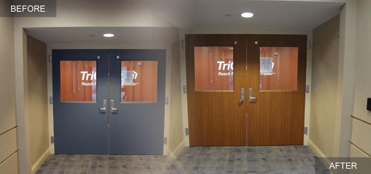 CASE STUDY: OFFICE DOOR RESURFACING This commercial building, located in High Point, North Carolina, is leased by multiple tenants. Building management hoped to modernize the decades old facility.