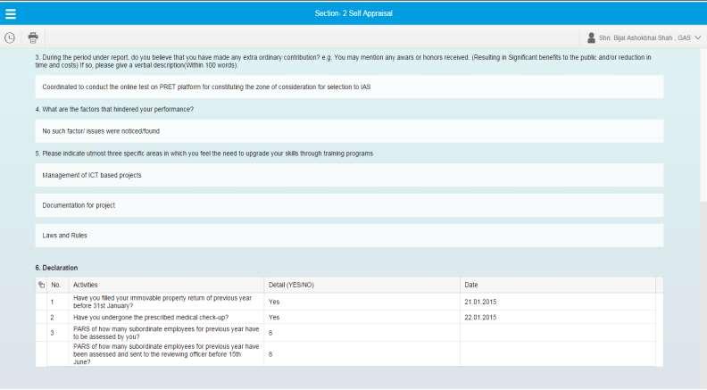 Sample Screen Shots Performance Appraisal (PAR) :Section 2 Self