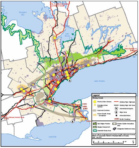 Map 4: Moving Goods Provincial strategies include building urban transit systems/corridors, establishing new interregional transit systems and integrated ticketing systems, strengthening GO Transit