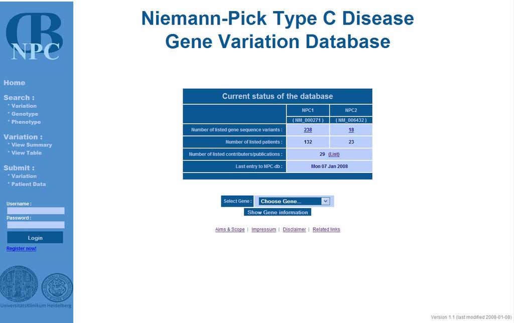 NPC-db (vs. 1.1) User Manual An introduction to the Niemann-Pick Type C Disease Gene Variation Database ( http://npc.fzk.