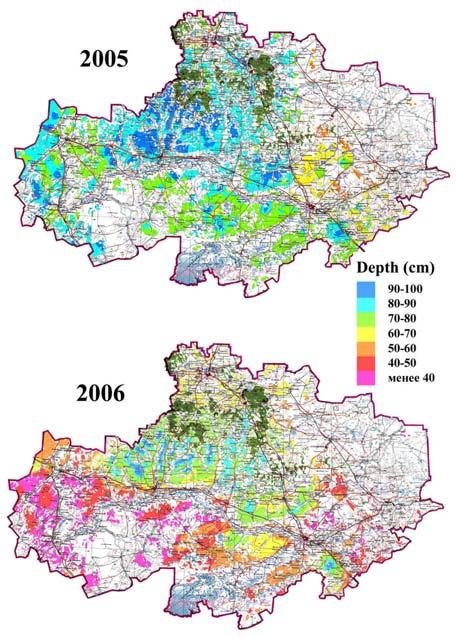 Soil map and satellite information are used for extrapolation of point data and creation of oblast level map in 1:1000000 scale.