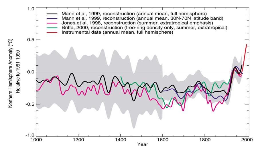 Reconstructions of climate data for the last 1000 years also indicate that this