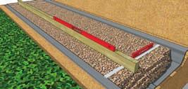 gravity Step 7 Level Screed Pipes Place first 3' long Screed Pipe across the trench at one end of the wall or at the lowest elevation Compacted Gravel Leveling Pad Screed Board or Straight Edge