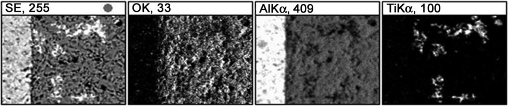 % of Al 2 O 3, after the sample had been soaked in molten Al and cooled in the furnace, was observed by EPMA, as shown in Fig. 5. It is completely obvious from Fig.
