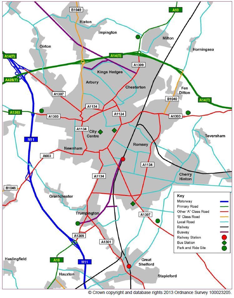 Highway network 4.41. Cambridge has good connections to the Strategic Road Network through the M11, A11, A14 and A428.