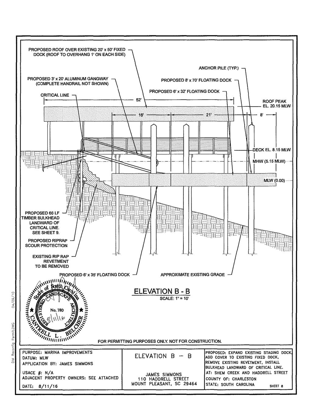 PROPOSED ROOF OVER EXISTING 2' x5' FIXED DOCK (ROOF TO OVERHANG 1' ON EACH SIDE) ANCHOR PILE (TYP.