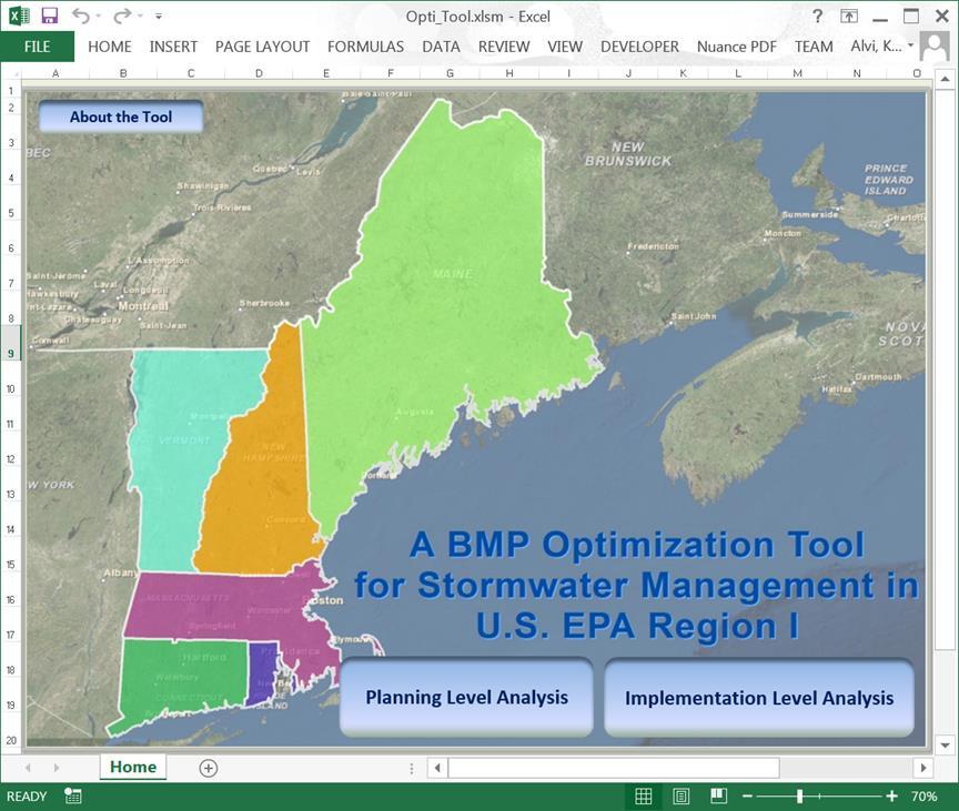 Opti-Tool A spreadsheet-based BMP optimization tool Planning Level Analysis (EPA Region 1 BMP Performance