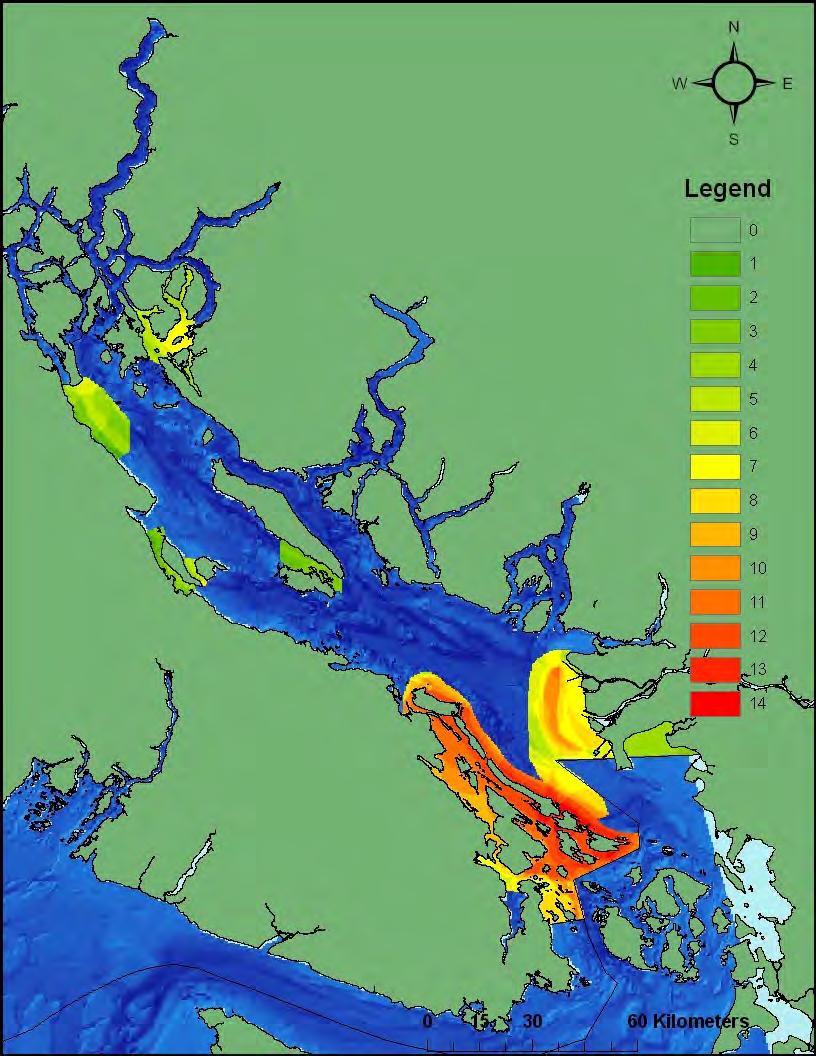 Draft EBSAs for the SOG, excluding River Mouths and Estuaries: 1) Discovery Passage Entrance, 2) Desolation Sound and Pendrell Sound, 3) Baynes