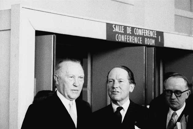 Chancellor Adenauer chats with Johan Willem Beyen, Minister of Foreign