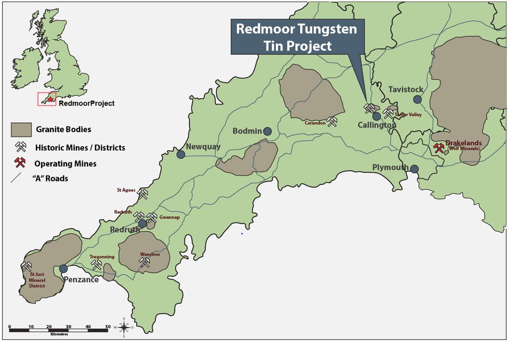 Redmoor Project Location: Cornwall Redmoor Project located in the world class Cornwall polymetallic tin/tungsten/copper mineralised district.