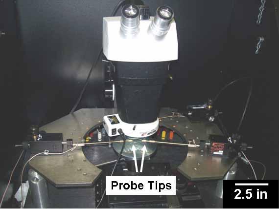 Figure S2. Experimental setup for conductivity measurements at a table-top probe station.