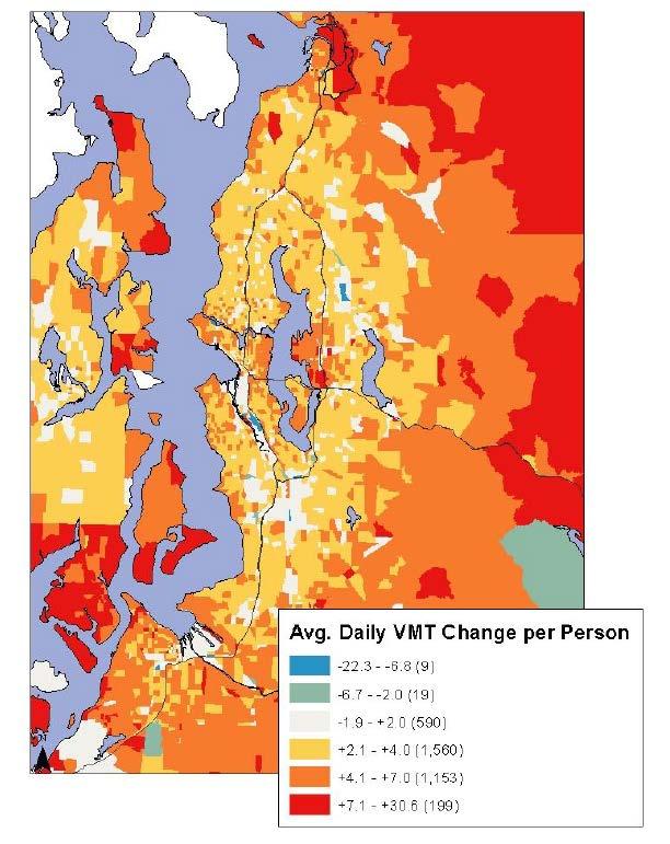 WHAT WE FIND IN THE LITERATURE MODELING AND RESEARCH FINDINGS Modeling study in Puget Sound: Higher capacity and lower VoT assumptions lead to higher VMT.