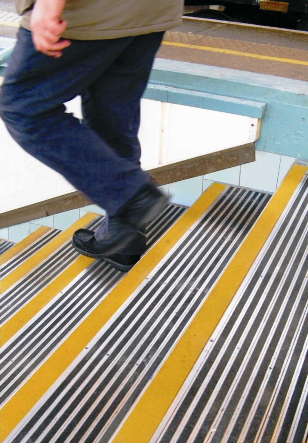 Extremely hard wearing anti slip nosings and treads Manufactured from aluminium alloy with Carbigrip tread infilling Visuline Carbigrip aluminium stair noisng gives