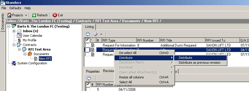 Distributing RFI s Once a new RFI has been created or an open RFI has been commented on the RFI can then be distributed.