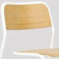 The seat and back rest are veneer faced moulded plywood, making the chair easy to lift, re-position and stack neatly.