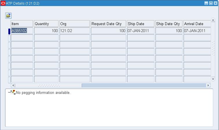 ATP Details Window When you request 100 units of item A, you see the following details in the ATP Details window provided that Item B is substituted for Item A.