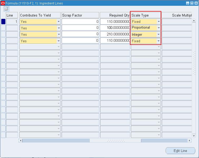 Formula for Ingredient Lines Window Business Process After you define lot-based material requirements in the Bills of Materials window, this data is then collected by the planning server.