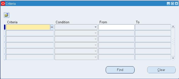 Criteria Window Create your order selection criteria for scheduling. Order selection is determined by current order line status and the filter criteria you defined.