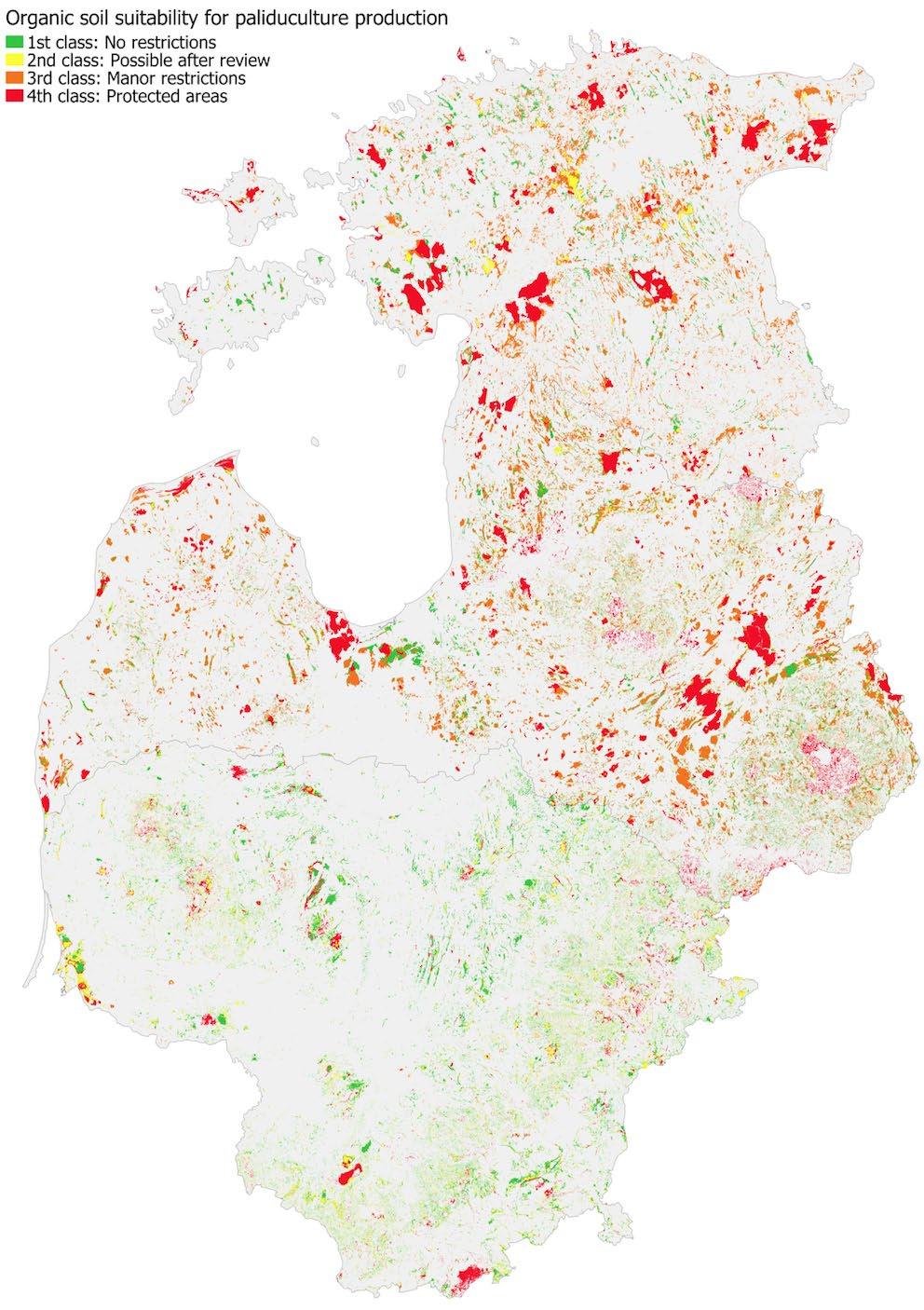 Potential areas for paludicultures in Baltics
