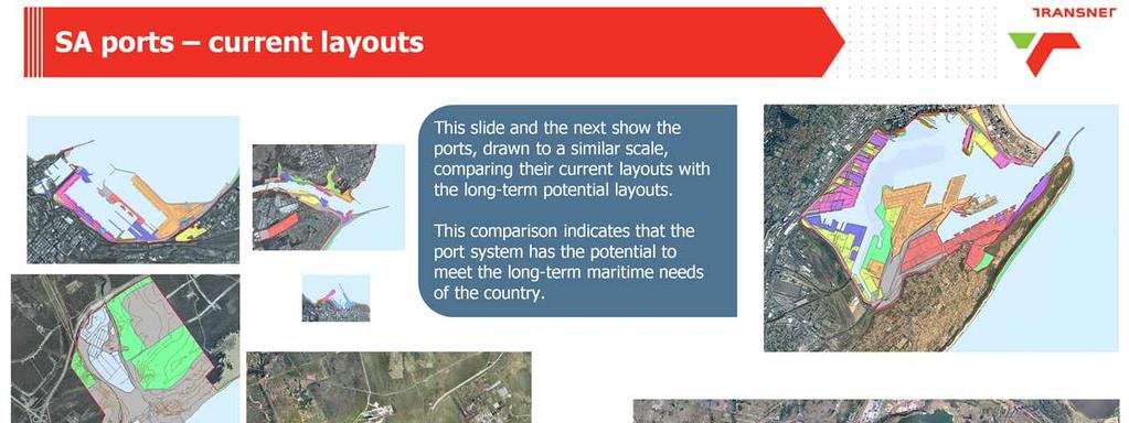 SA PORTS CURRENT LAYOUTS: This slide shows the eight commercial ports drawn to the same scale, to indicate the relative sizes of each