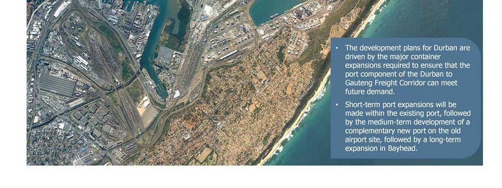Although Durban is a mature port, with increasingly congested operations, there is potential to expand through the reconfiguration of existing precincts in the Point, MaydonWharf and in Island View.