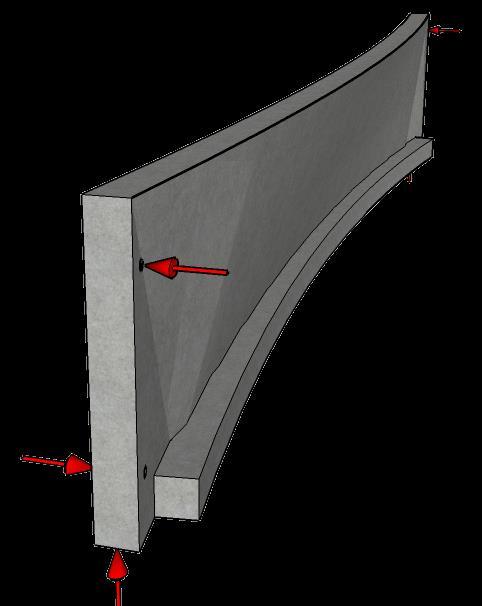The ledge of an L-shaped beam typically runs the full length along the bottom of one face of the web to transfer the heavy eccentric loads, generated by the stems of the double-tee deck, to the beam.